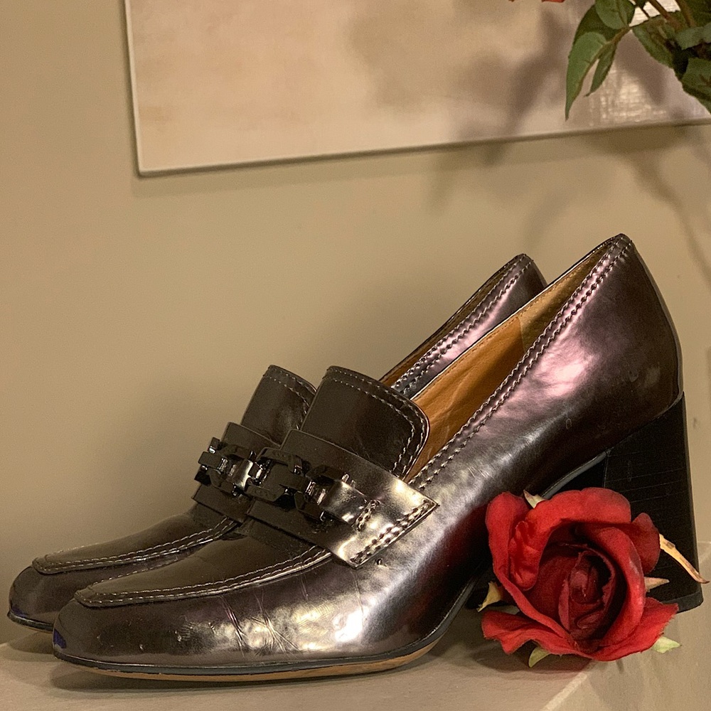 🇺🇦Franco Sarto Grey Metallic Loafer Block Heel
